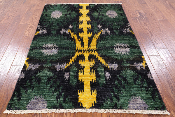GREEN / BLACK / YELLOW / WHITE IKAT RUG